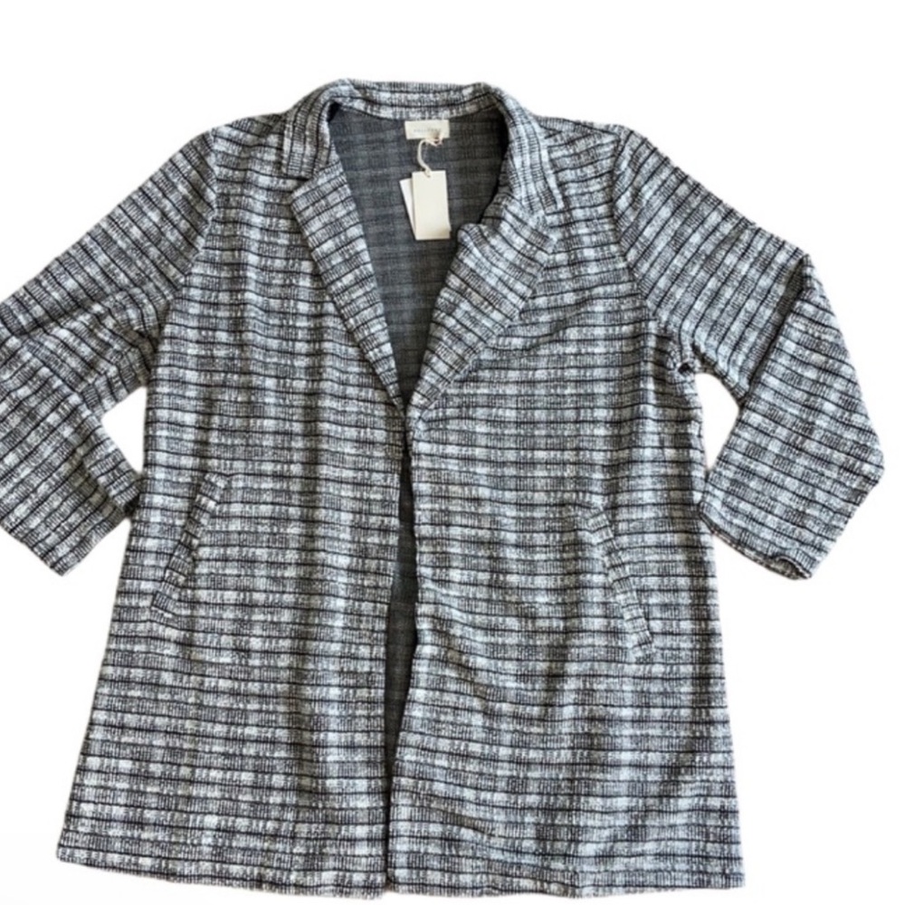 MELLODAY Oversized Plaid Topper White/Black Checker Jacket Blazer
